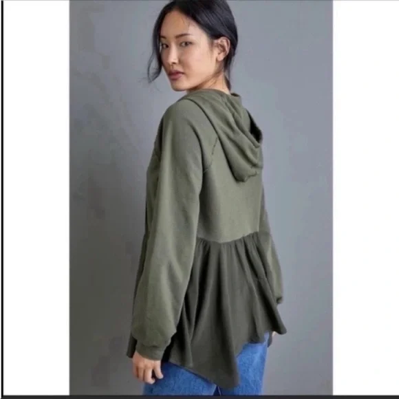 ANTHROPOLOGIE Tiered Hoodie Sweatshirt Long Sleeve Sweater Tops Moss S NWT - Picture 4 of 6